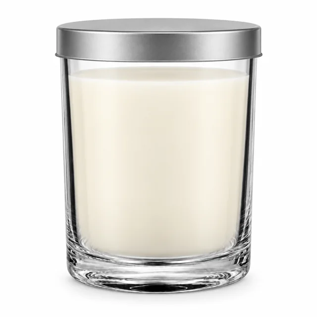 430ml Straight-Sided Glass Candle Jar (VSS-CJ-015) — metal lid — filled-candle reference