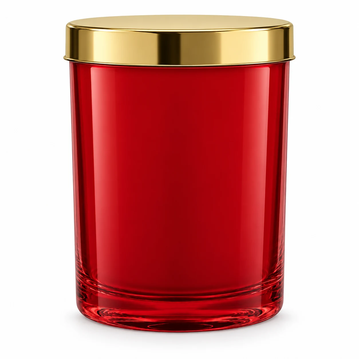 430ml Straight-Sided Glass Candle Jar (VSS-CJ-015) — candle application — glossy red gold tin lid closed