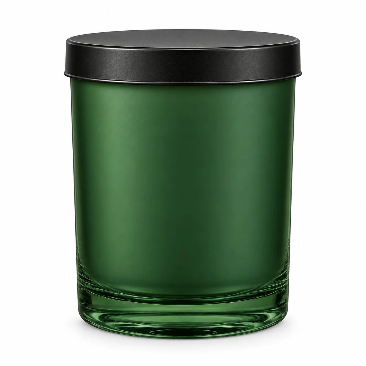 430ml Straight-Sided Glass Candle Jar (VSS-CJ-015) — candle application — matte green black tin lid closed