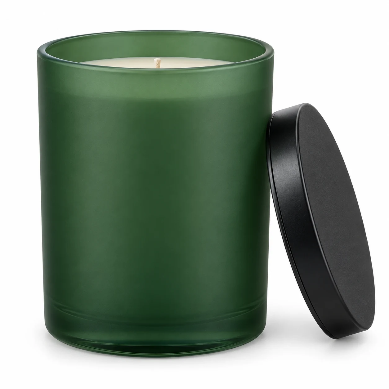 430ml Straight-Sided Glass Candle Jar (VSS-CJ-015) — candle application — matte green black tin lid