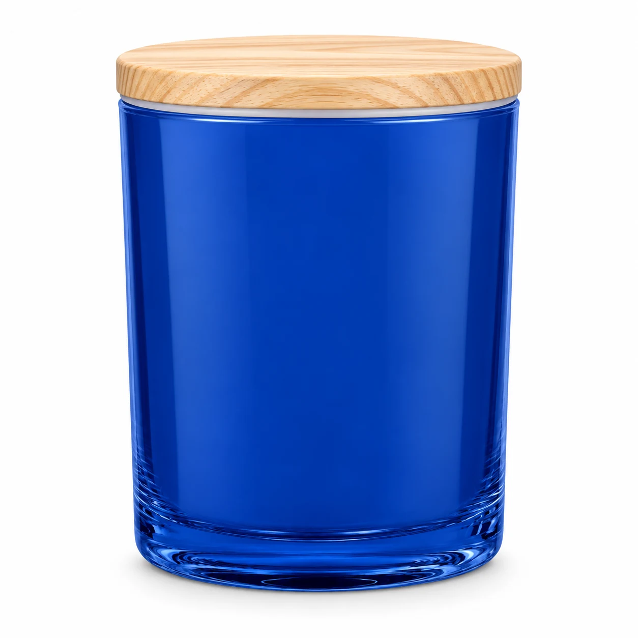 430ml Straight-Sided Glass Candle Jar (VSS-CJ-015) — candle application — opaque glossy blue pine lid closed