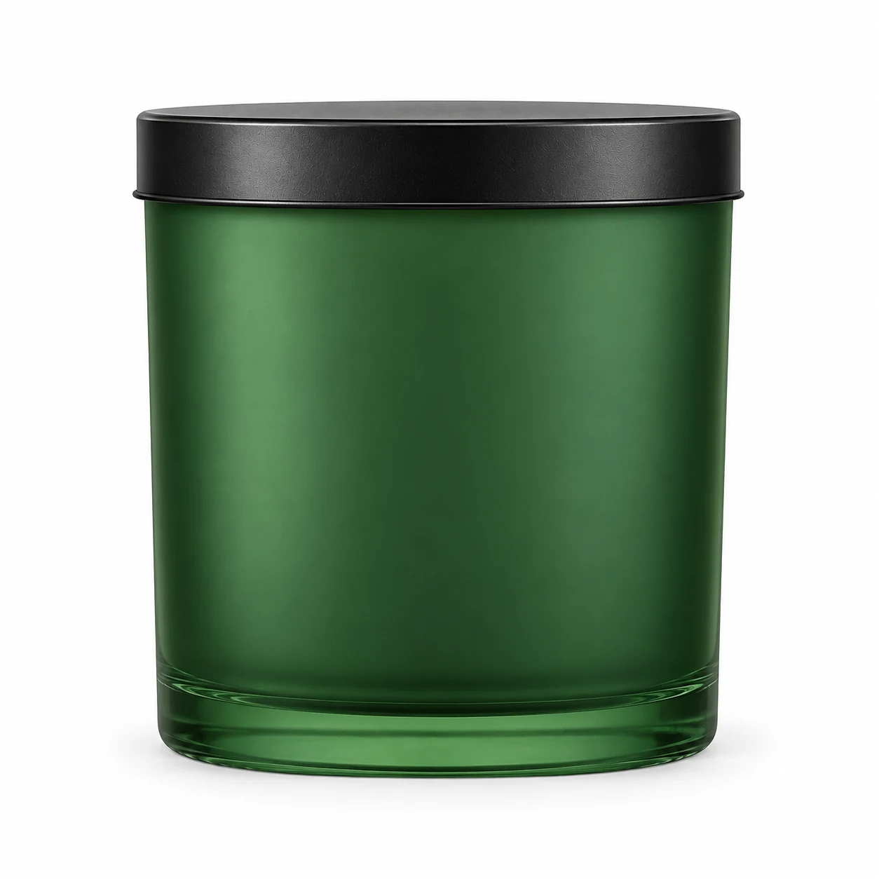 550ml Straight-Sided Glass Candle Jar (VSS-CJ-017) — candle application — matte green black tin lid closed