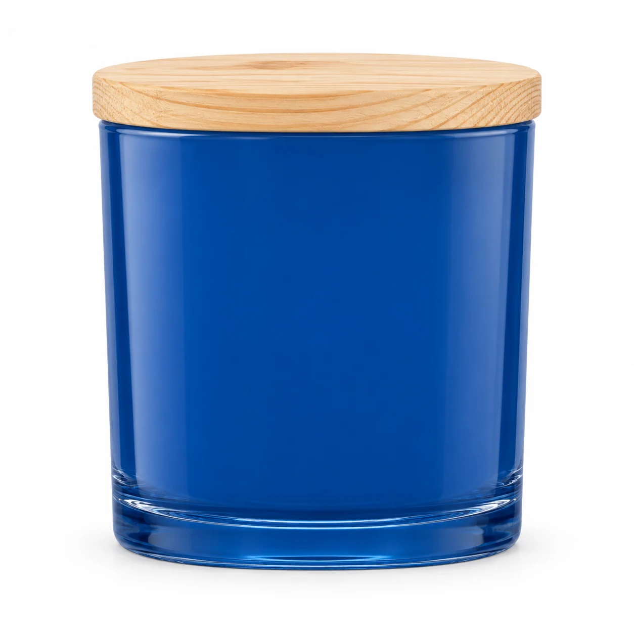 550ml Straight-Sided Glass Candle Jar (VSS-CJ-017) — candle application — opaque glossy blue pine lid closed