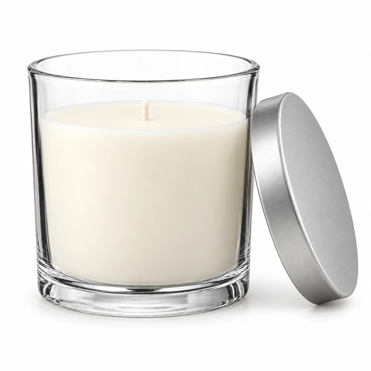 930ml Straight-Sided Glass Candle Jar (VSS-CJ-018) — candle application — frosted silver tin lid