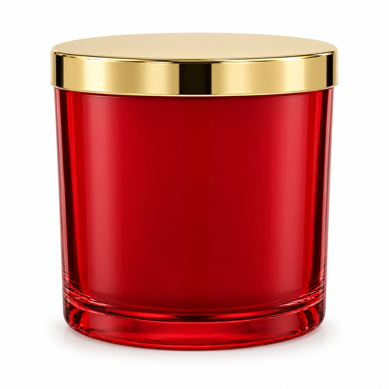 930ml Straight-Sided Glass Candle Jar (VSS-CJ-018) — candle application — glossy red gold tin lid closed