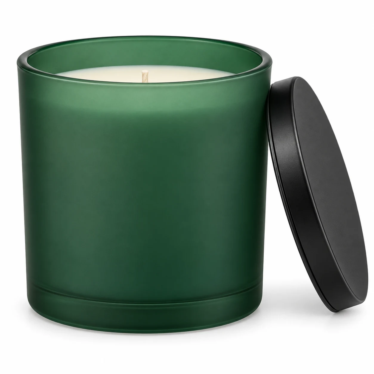 930ml Straight-Sided Glass Candle Jar (VSS-CJ-018) — candle application — matte green black tin lid