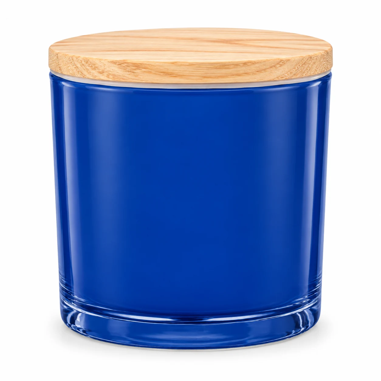 930ml Straight-Sided Glass Candle Jar (VSS-CJ-018) — candle application — opaque glossy blue pine lid closed