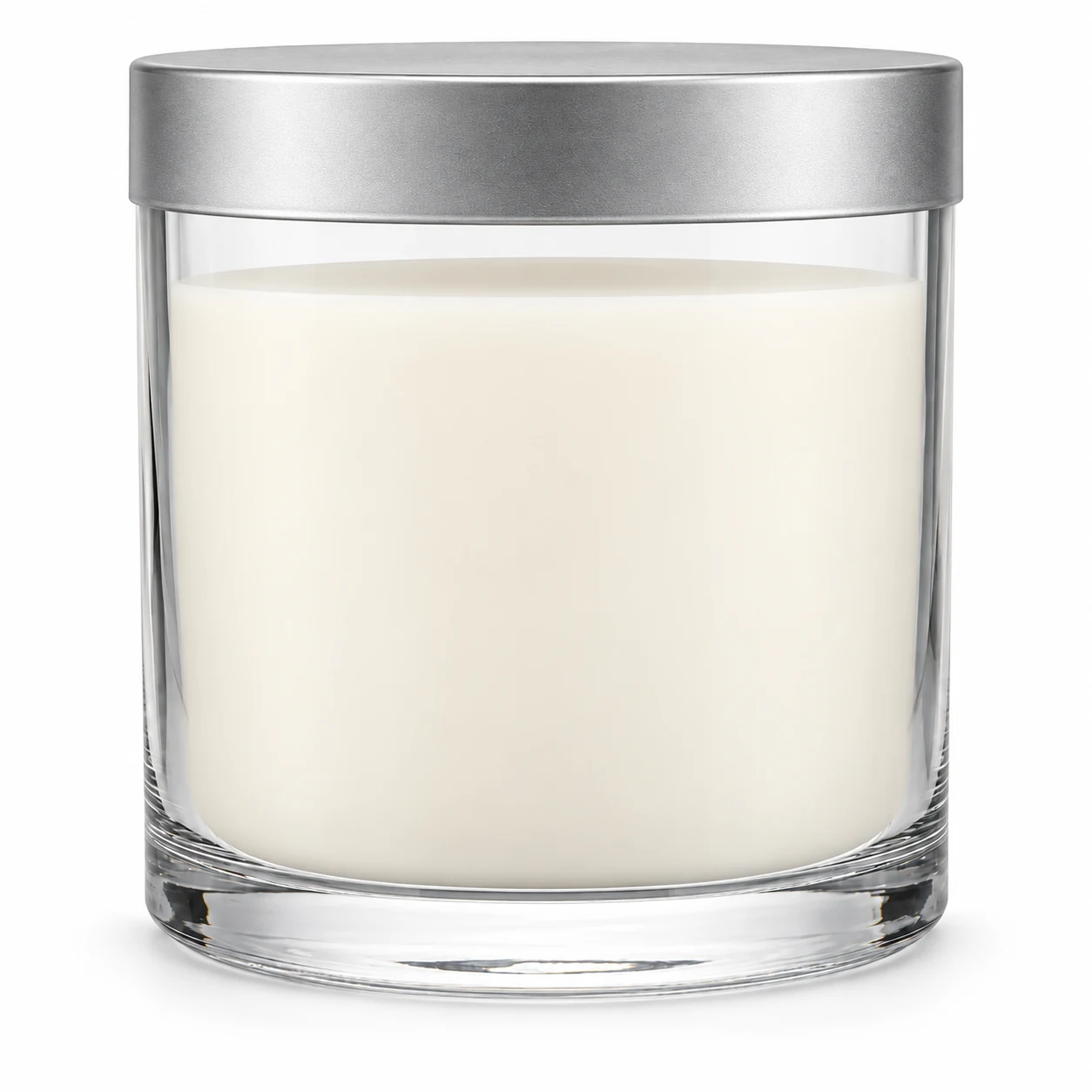 1950ml Straight-Sided Glass Candle Jar (VSS-CJ-019) — candle application — frosted silver tin lid closed