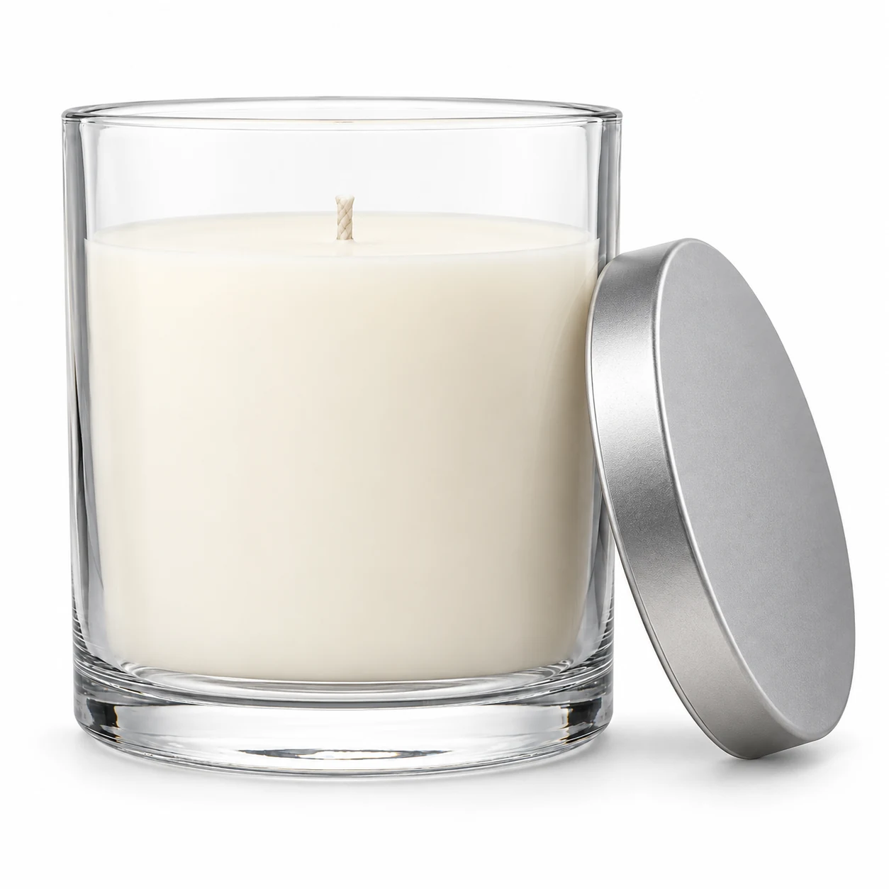 1950ml Straight-Sided Glass Candle Jar (VSS-CJ-019) — candle application — frosted silver tin lid