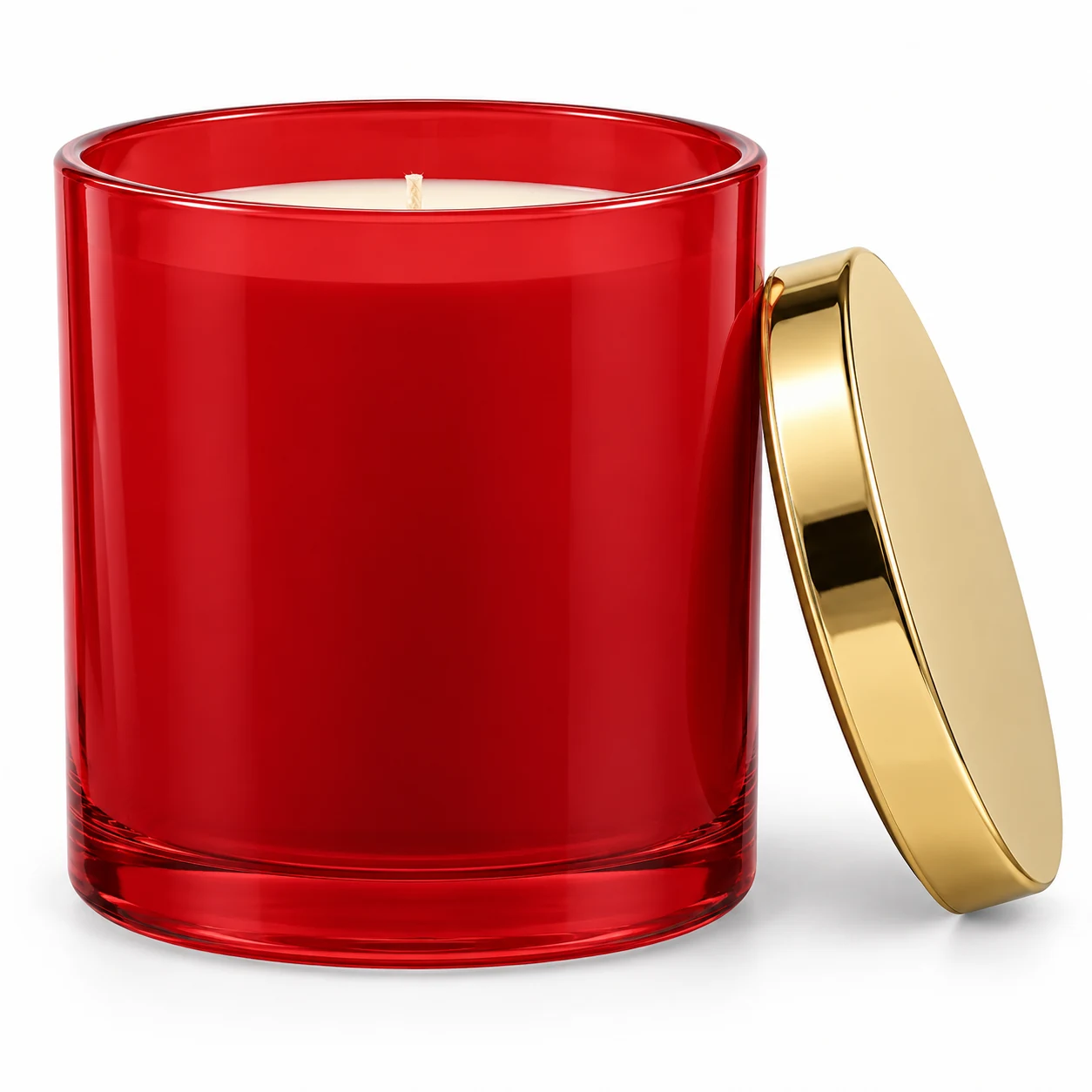 1950ml Straight-Sided Glass Candle Jar (VSS-CJ-019) — candle application — glossy red gold tin lid