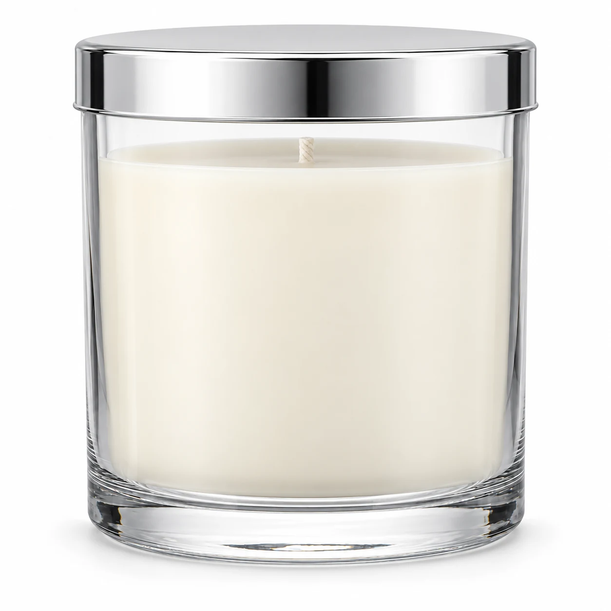 1950ml Straight-Sided Glass Candle Jar (VSS-CJ-019) — candle application — polished silver tin lid closed
