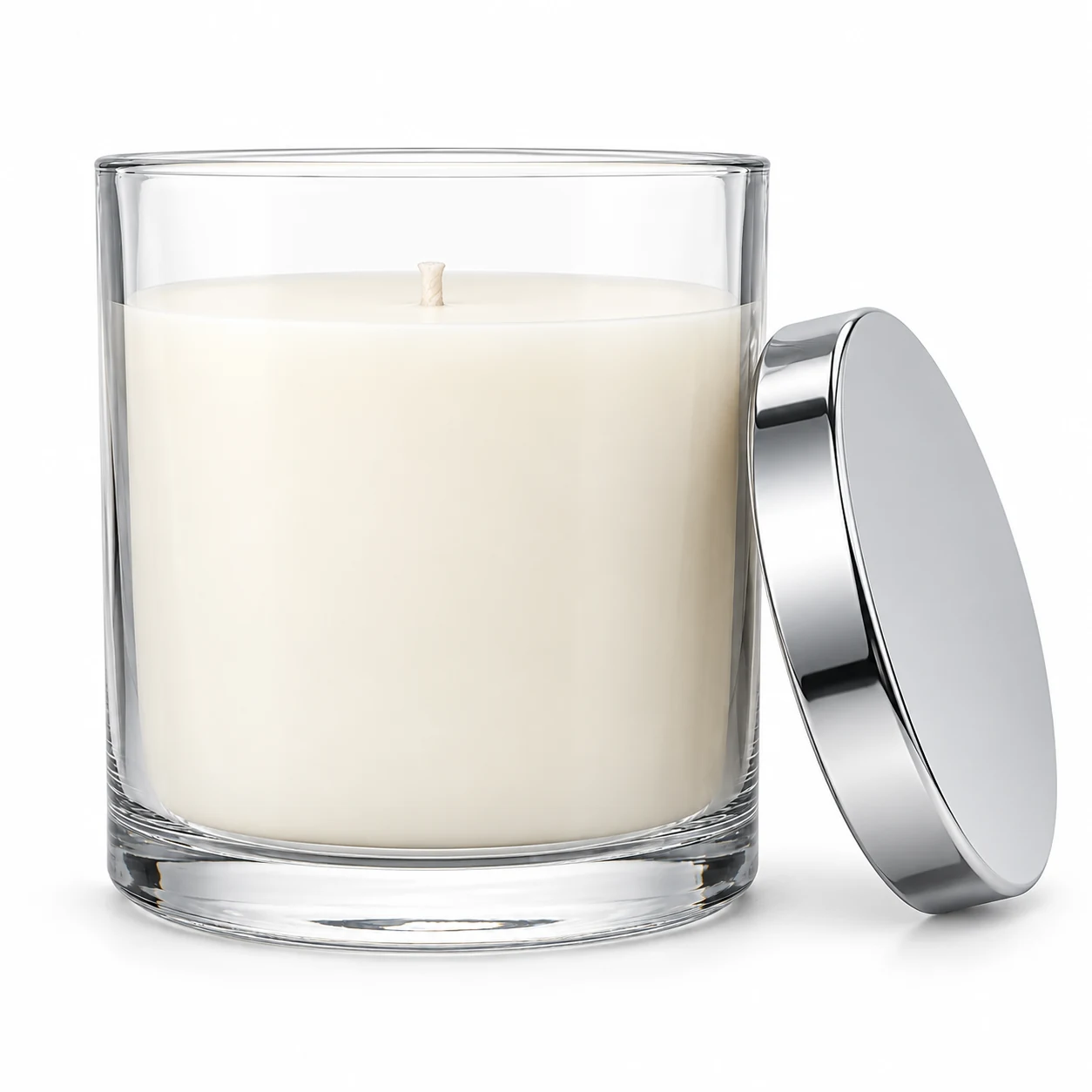 1950ml Straight-Sided Glass Candle Jar (VSS-CJ-019) — candle application — polished silver tin lid
