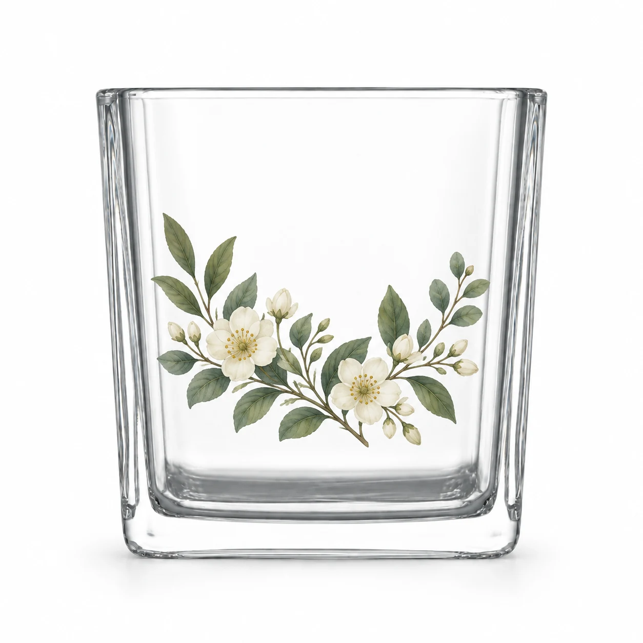300ml Square Glass Candle Jar (VSS-CJ-020) — botanical decal
