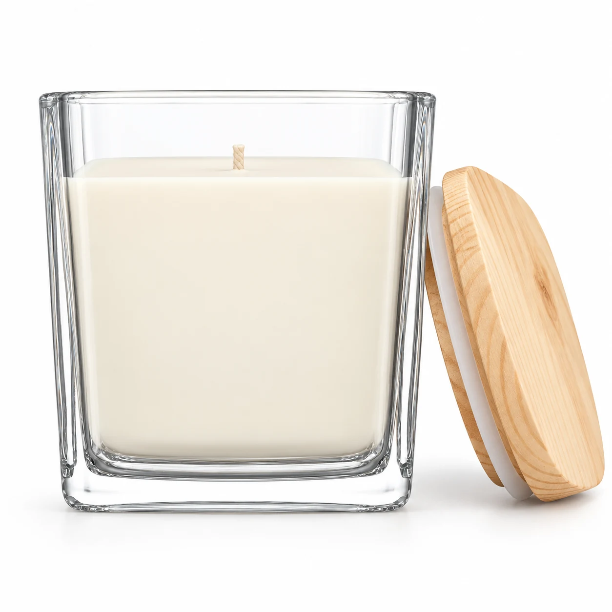 300ml Square Glass Candle Jar (VSS-CJ-020) — candle application — pine lid