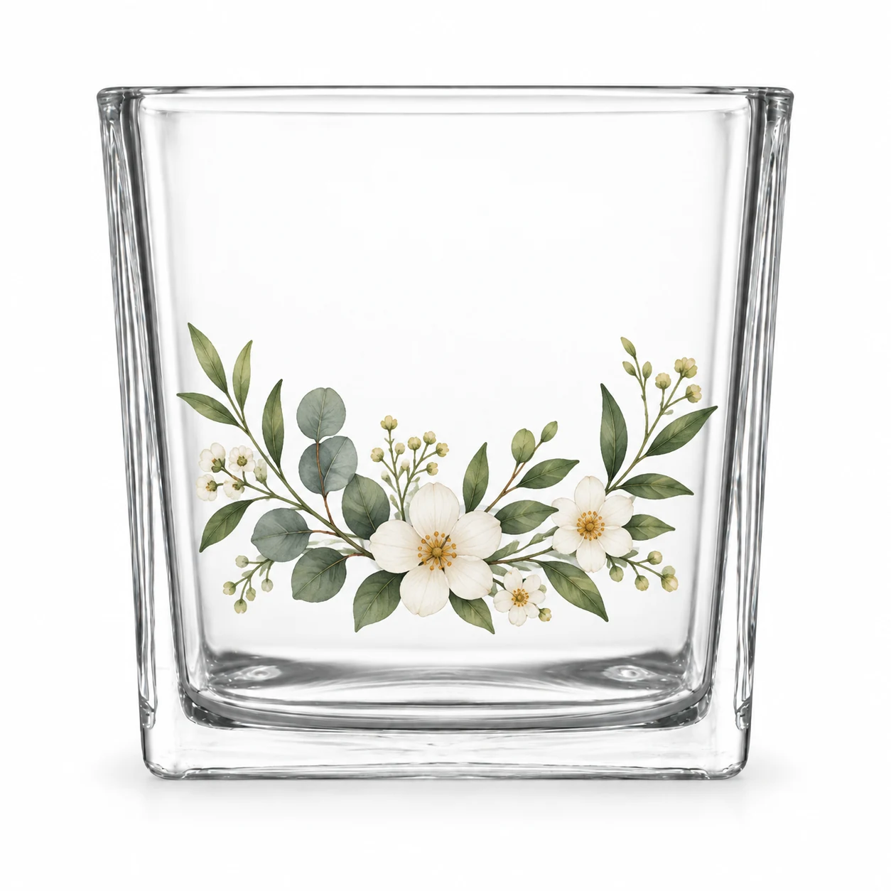 640ml Square Glass Candle Jar (VSS-CJ-021) — botanical decal