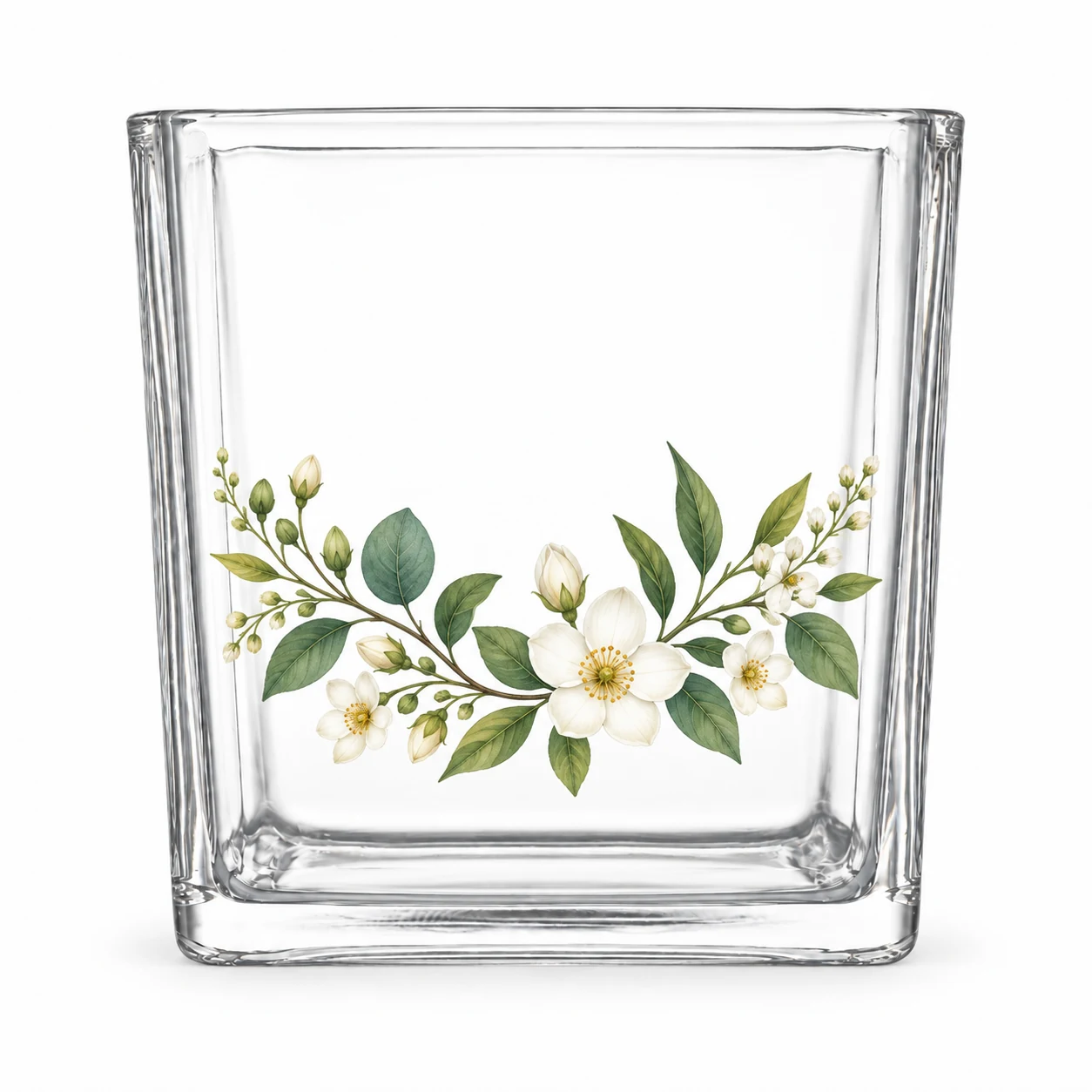 1090ml Square Glass Candle Jar (VSS-CJ-022) — botanical decal