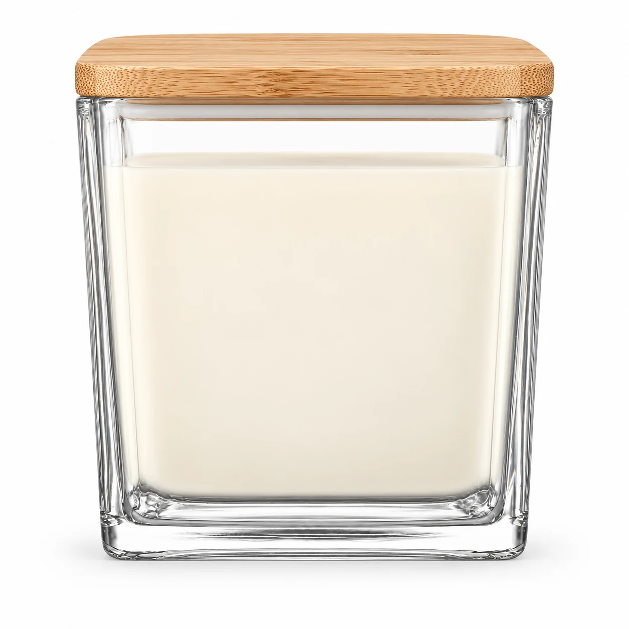 1090ml Square Glass Candle Jar (VSS-CJ-022) — candle application — bamboo lid closed