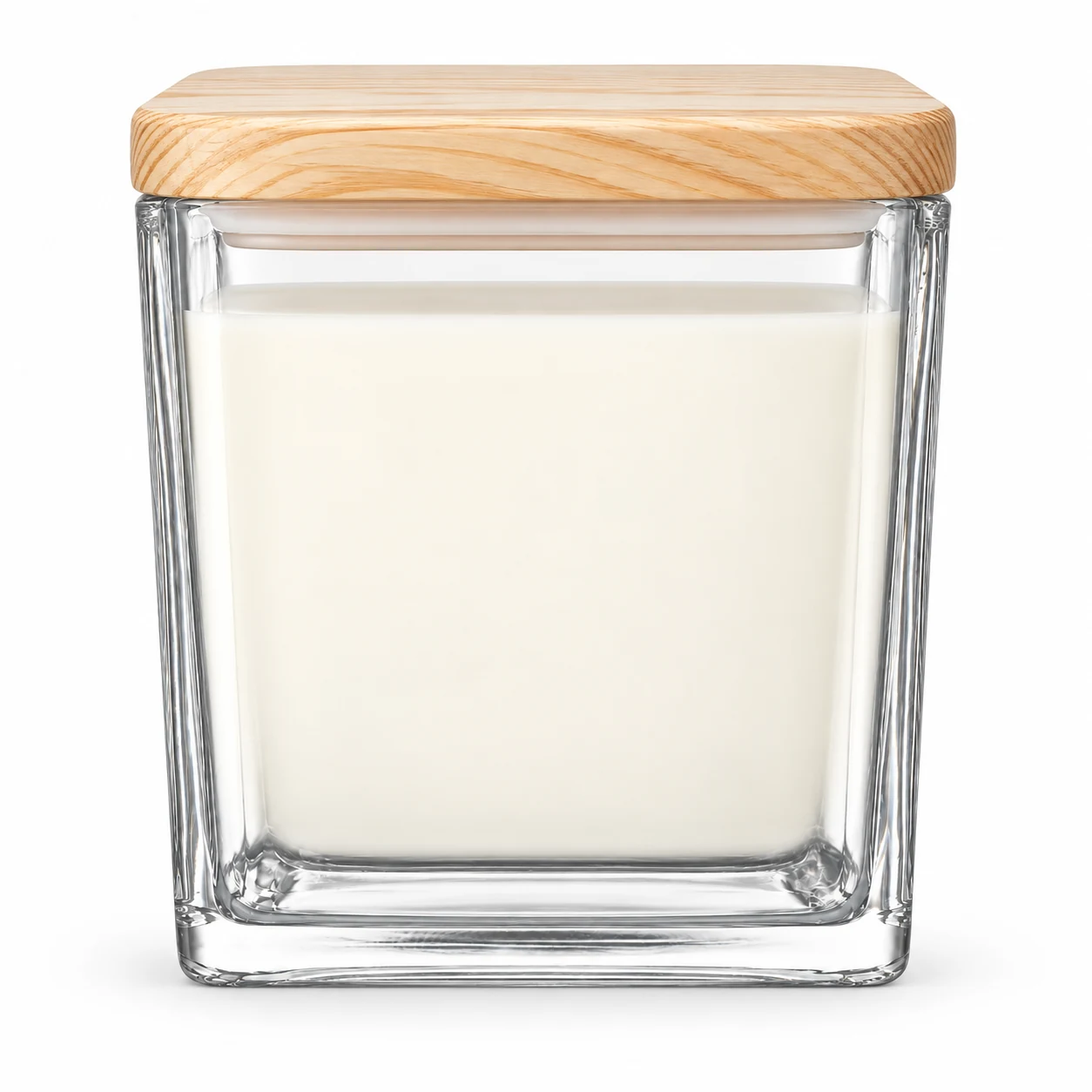 1090ml Square Glass Candle Jar (VSS-CJ-022) — wooden lid — filled-candle reference
