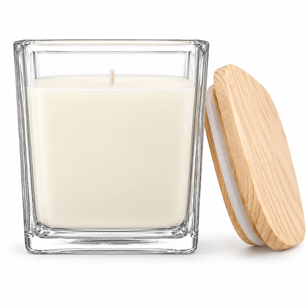 1090ml Square Glass Candle Jar (VSS-CJ-022) — candle application — pine lid