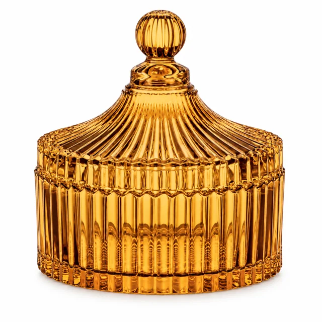 Ribbed Glass Candle Jar with Lid (VSS-CJ-023) — amber
