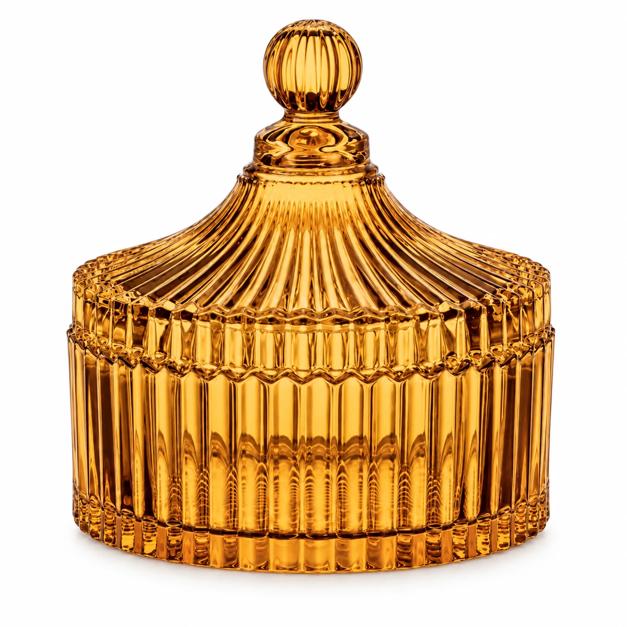 Ribbed Glass Candle Jar with Lid (VSS-CJ-023) — amber