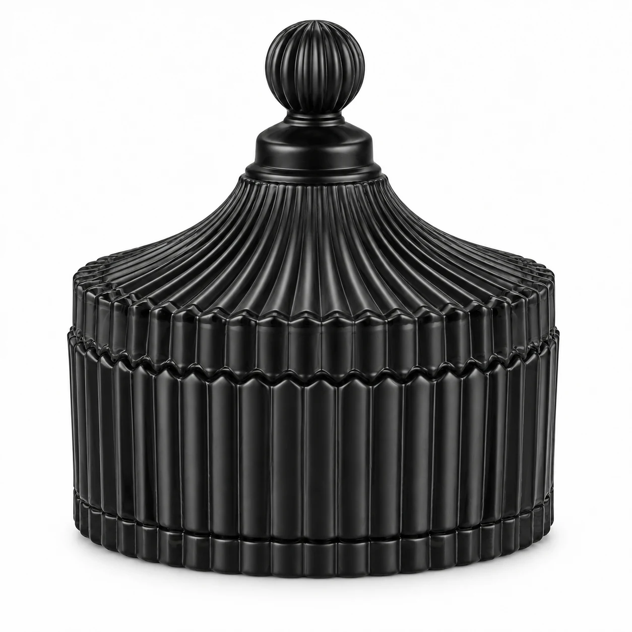 Ribbed Glass Candle Jar with Lid (VSS-CJ-023) — black