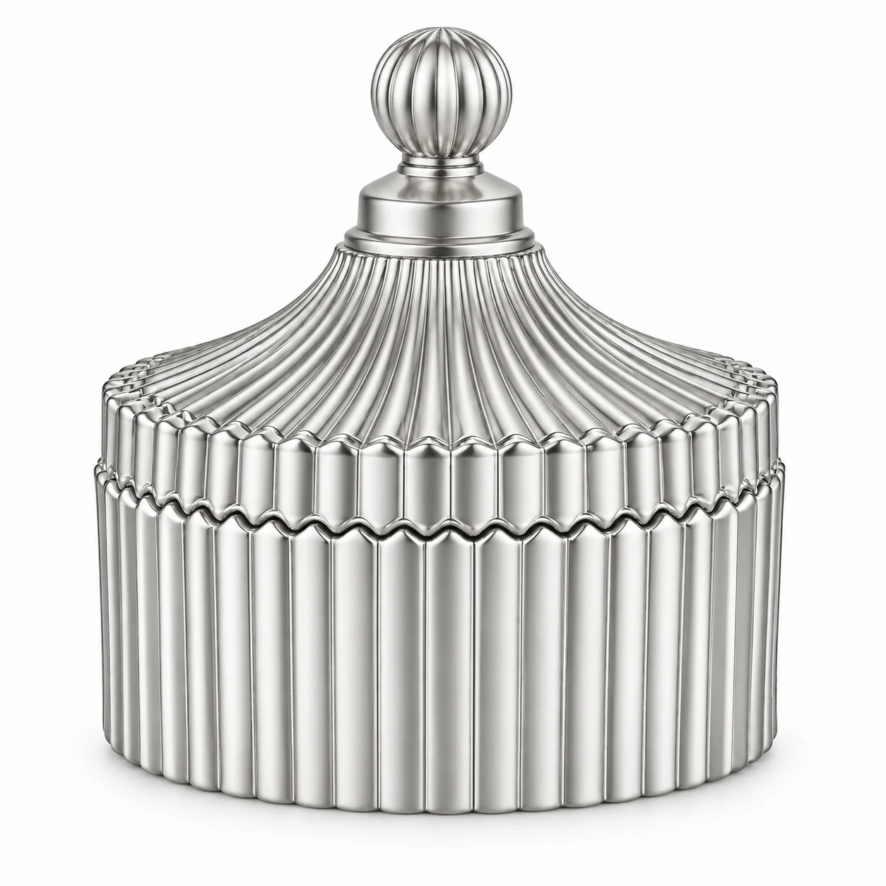 Ribbed Glass Candle Jar with Lid (VSS-CJ-023) — silver