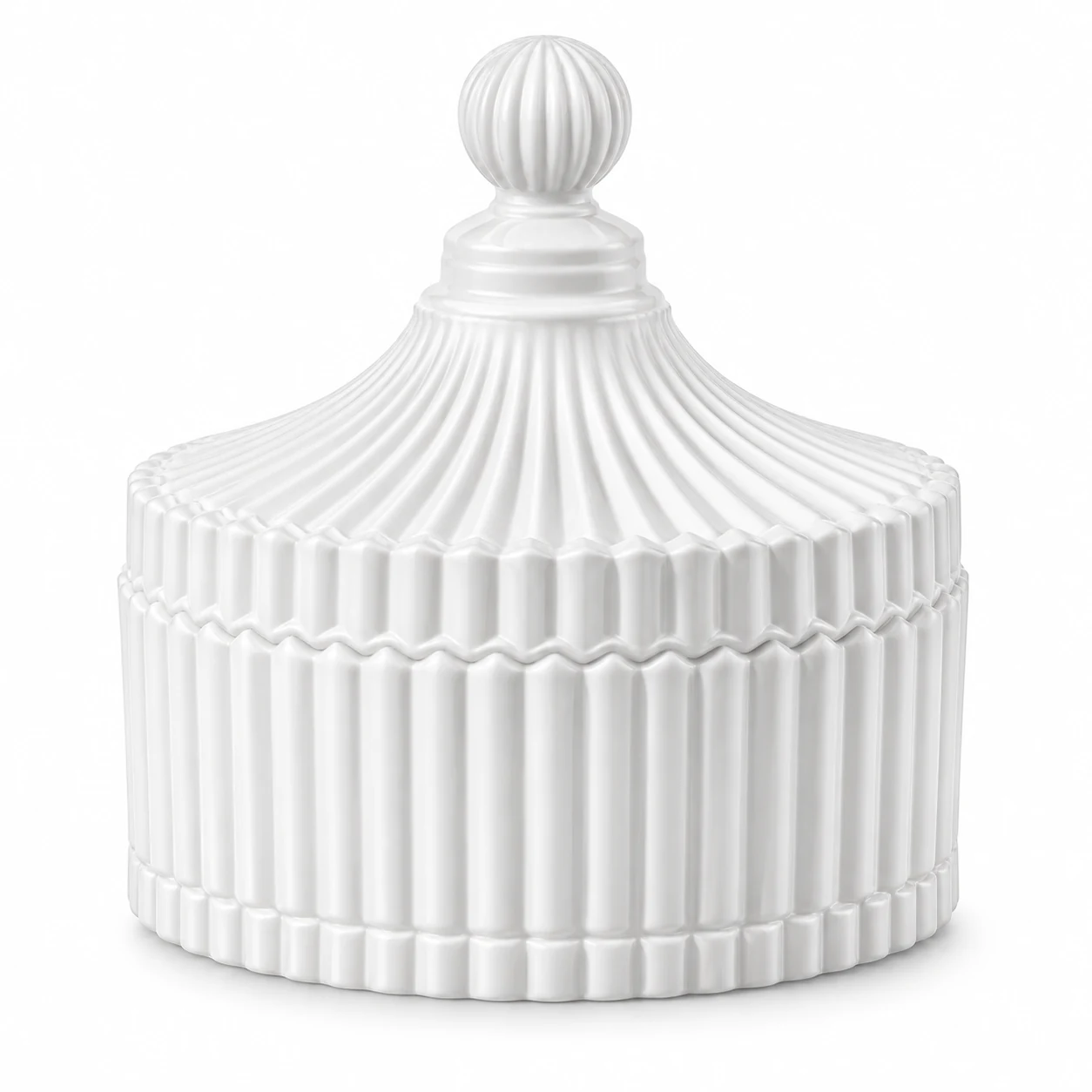 Ribbed Glass Candle Jar with Lid (VSS-CJ-023) — white