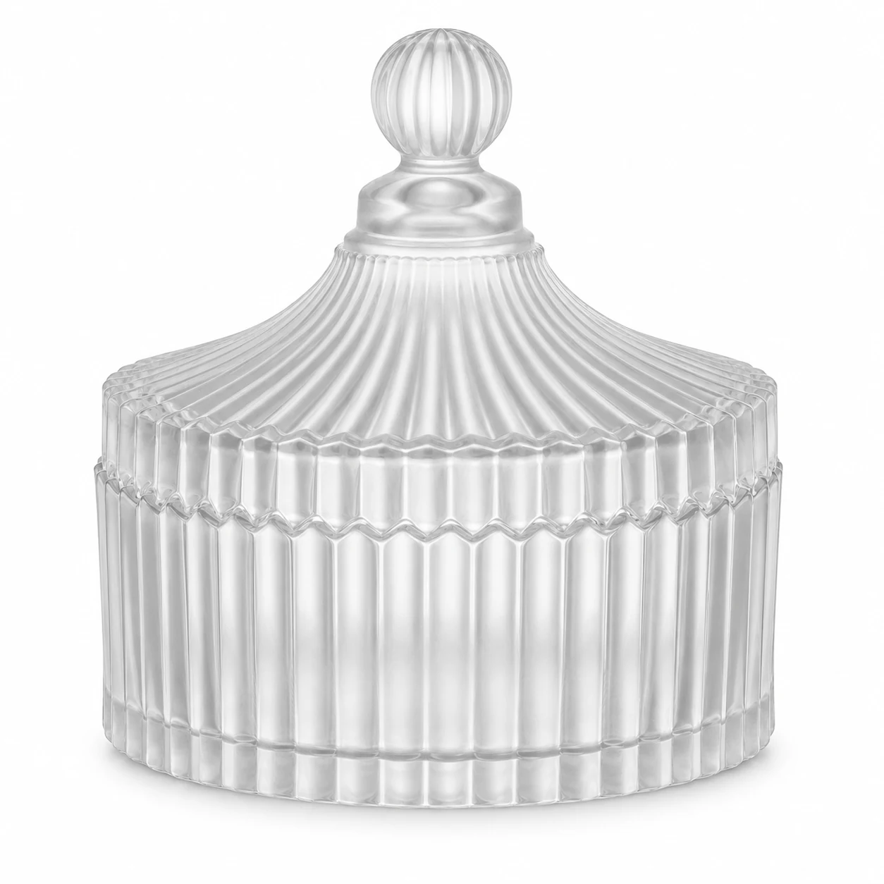 Ribbed Glass Candle Jar with Lid (VSS-CJ-023) — frosted