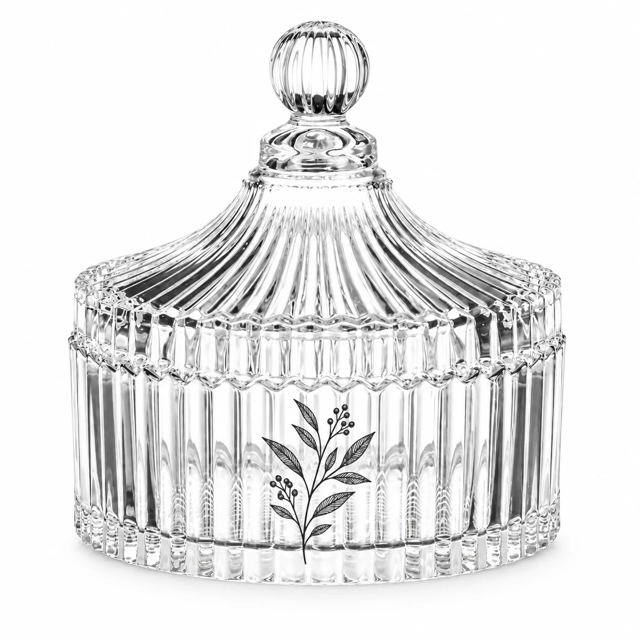 Ribbed Glass Candle Jar with Lid (VSS-CJ-023) — screen printing