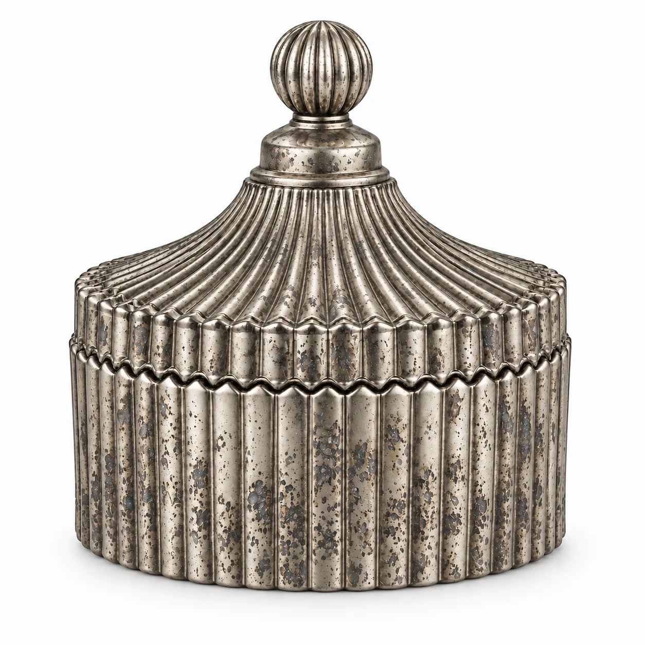 Ribbed Glass Candle Jar with Lid (VSS-CJ-023) — silver corroded