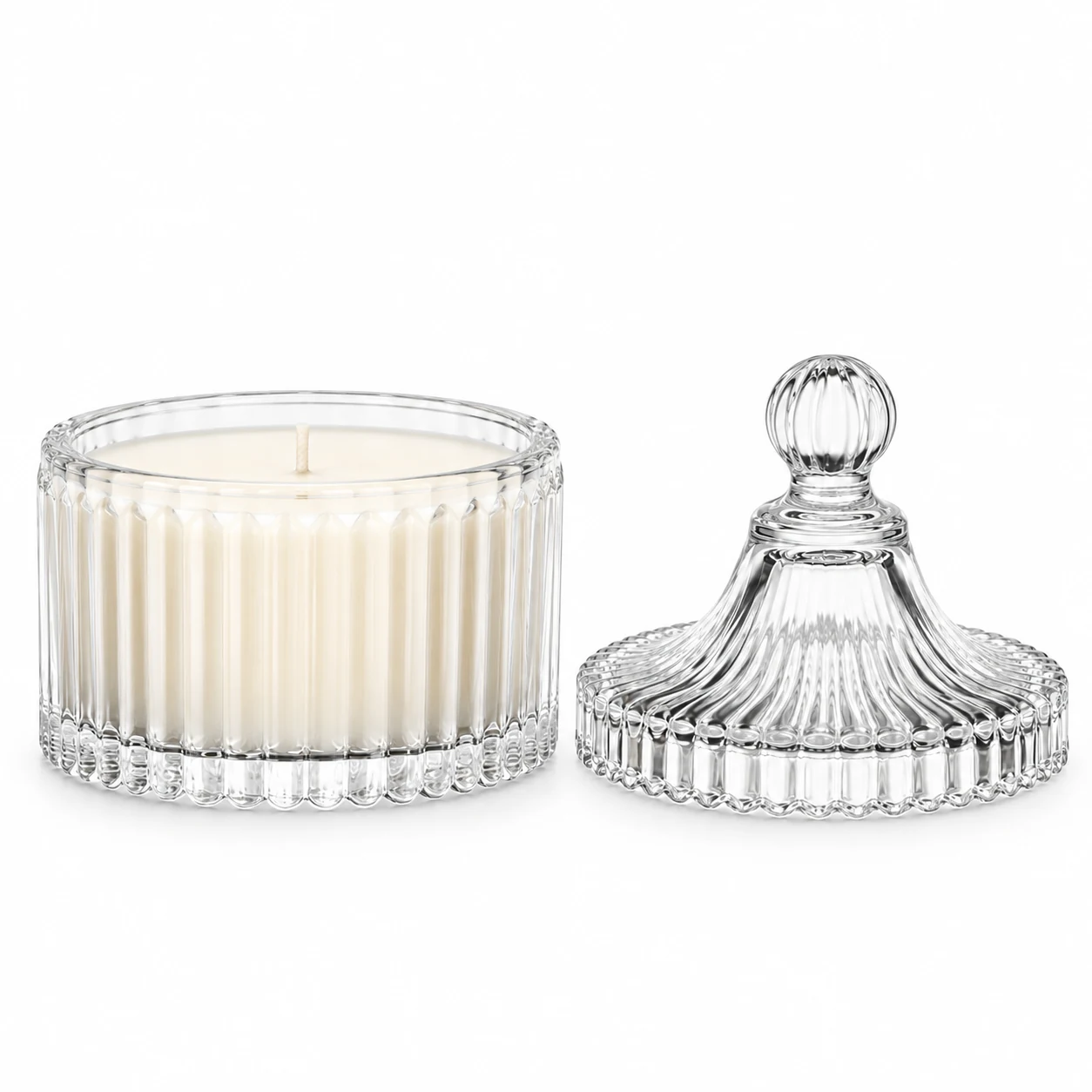 220ml Ribbed Glass Candle Jar with Lid - VSS-CJ-024 — clear wax