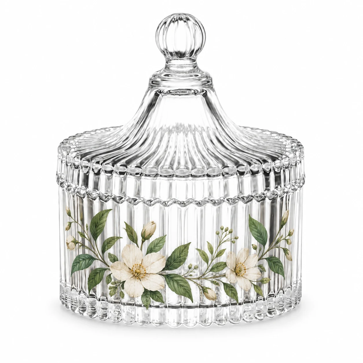 220ml Ribbed Glass Candle Jar with Lid - VSS-CJ-024 — botanical decal