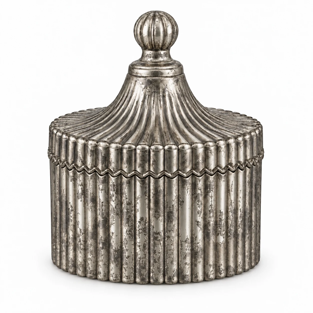 220ml Ribbed Glass Candle Jar with Lid - VSS-CJ-024 — silver corroded