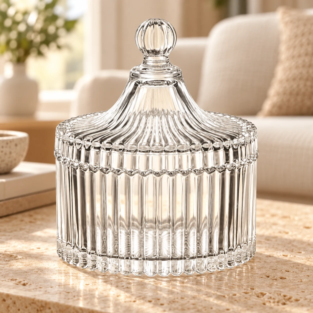 220ml Ribbed Glass Candle Jar with Lid - VSS-CJ-024 — lifestyle