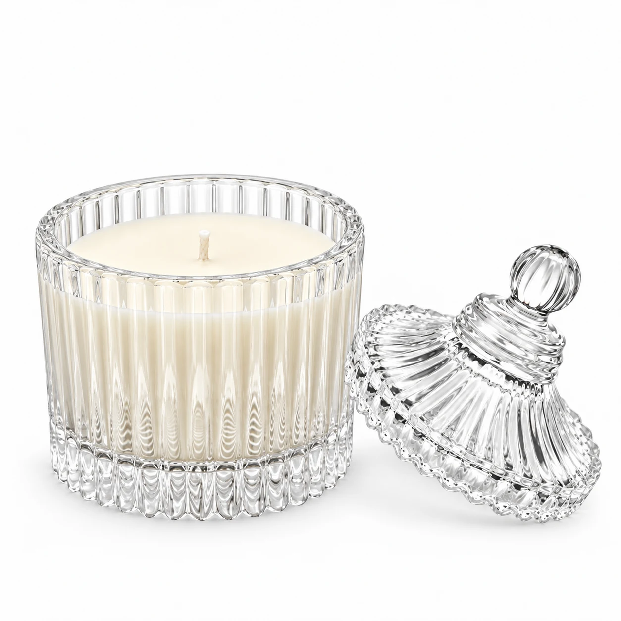 80ml Ribbed Glass Candle Jar with Lid - VSS-CJ-025 — clear wax