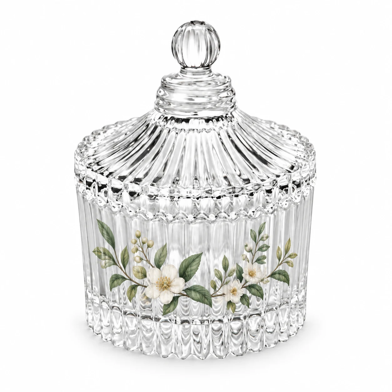 80ml Ribbed Glass Candle Jar with Lid - VSS-CJ-025 — botanical decal
