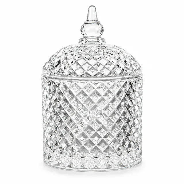 400ml Diamond-Pattern Glass Candle Jar with Lid - VSS-CJ-026 — clear
