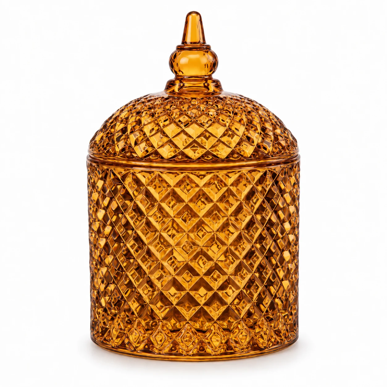 400ml Diamond-Pattern Glass Candle Jar with Lid - VSS-CJ-026 — amber