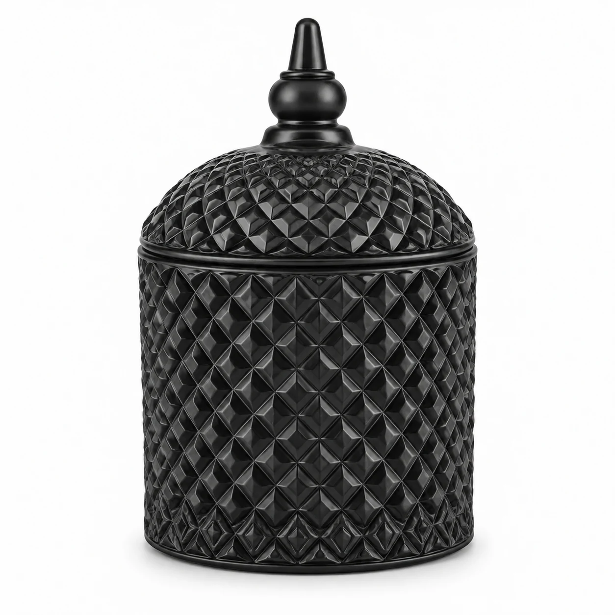 400ml Diamond-Pattern Glass Candle Jar with Lid - VSS-CJ-026 — black