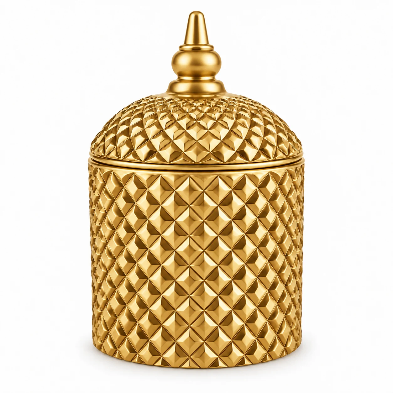 400ml Diamond-Pattern Glass Candle Jar with Lid - VSS-CJ-026 — gold
