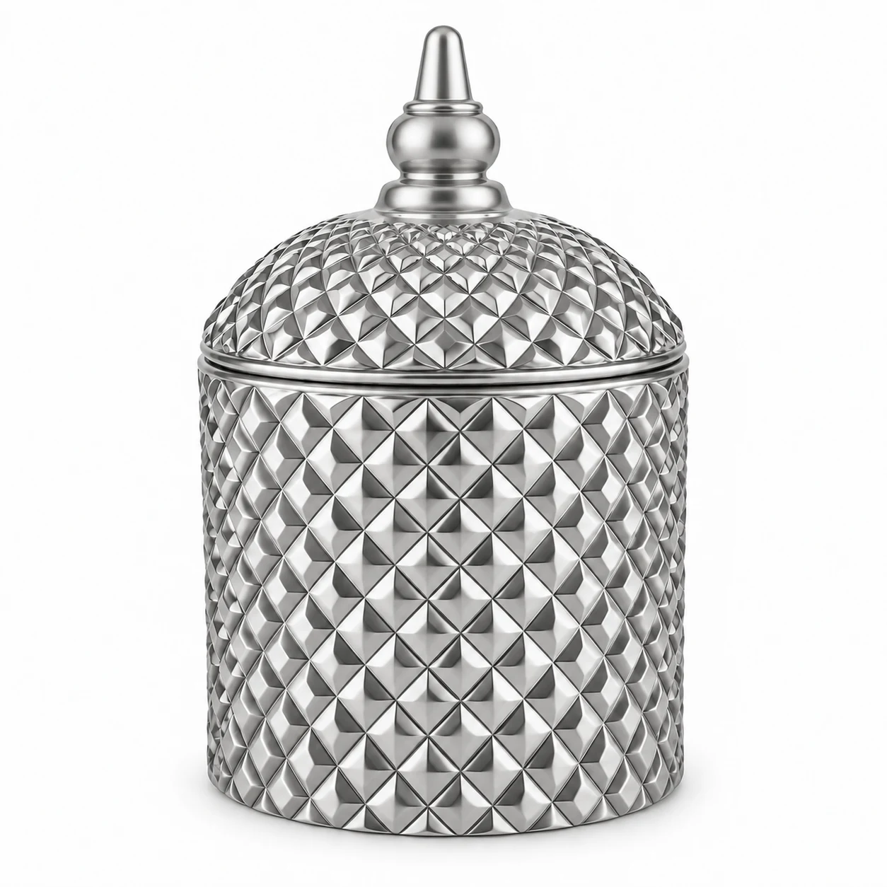 400ml Diamond-Pattern Glass Candle Jar with Lid - VSS-CJ-026 — silver