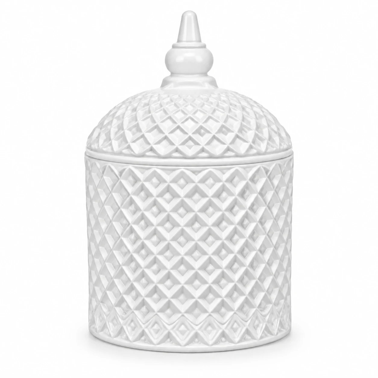 400ml Diamond-Pattern Glass Candle Jar with Lid - VSS-CJ-026 — white