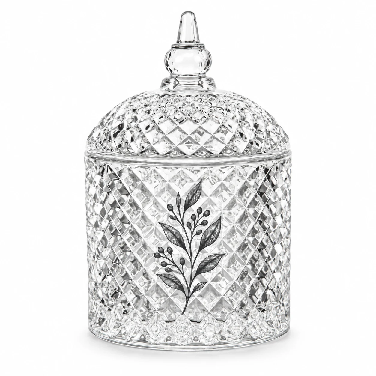 400ml Diamond-Pattern Glass Candle Jar with Lid - VSS-CJ-026 — screen printing