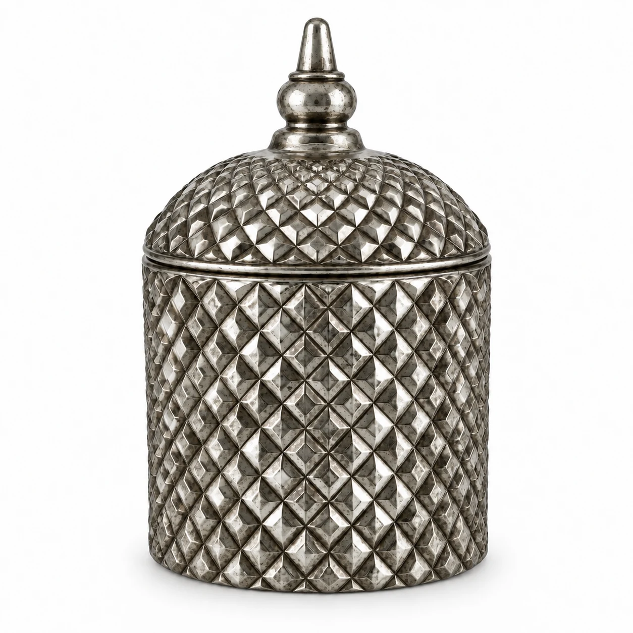 400ml Diamond-Pattern Glass Candle Jar with Lid - VSS-CJ-026 — silver corroded