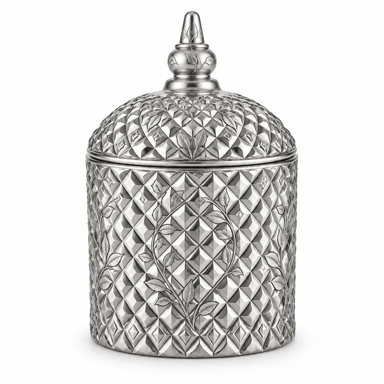 400ml Diamond-Pattern Glass Candle Jar with Lid - VSS-CJ-026 — silver engraved