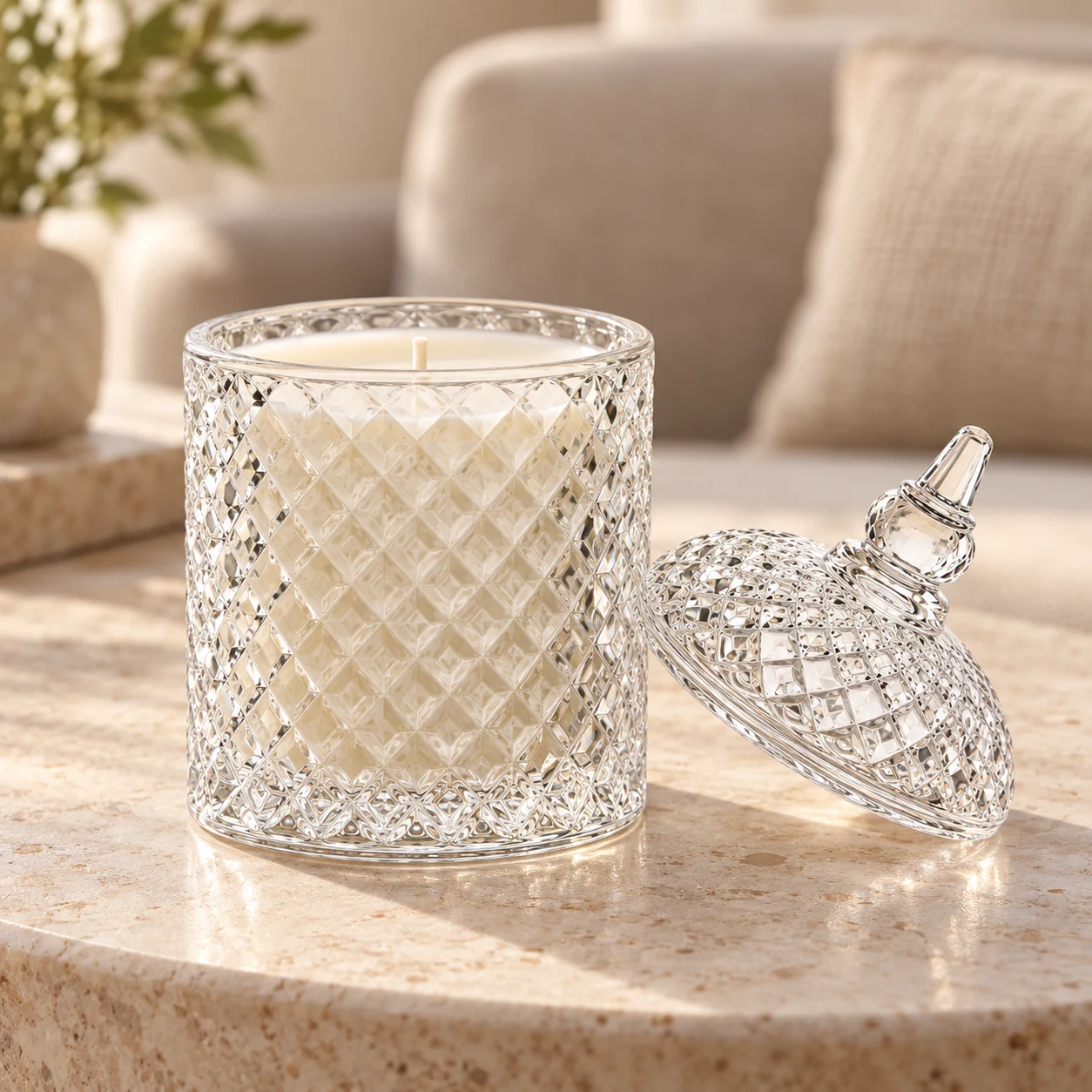 400ml Diamond-Pattern Glass Candle Jar with Lid - VSS-CJ-026 — lifestyle