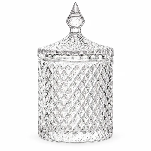 300ml Diamond-Pattern Glass Candle Jar with Lid - VSS-CJ-027 — clear