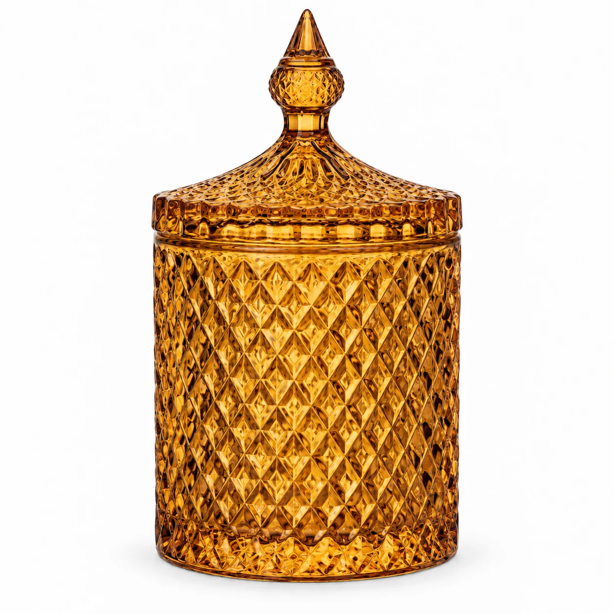 300ml Diamond-Pattern Glass Candle Jar with Lid - VSS-CJ-027 — amber