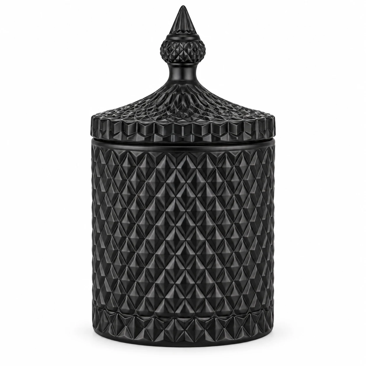 300ml Diamond-Pattern Glass Candle Jar with Lid - VSS-CJ-027 — black
